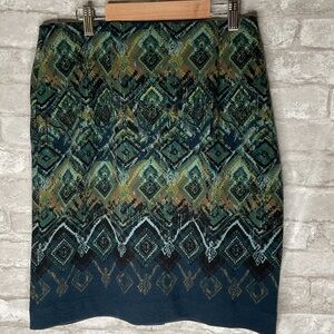 J. Jill Boho textured Knit Print Stretch Pull-on Midi Skirt,70% cotton,lined